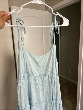 SHEIN Light Blue Tie-Strap Tiered Sundress